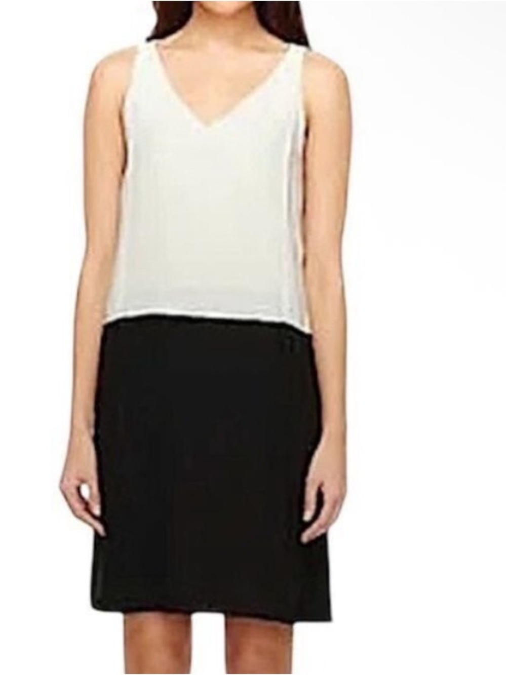 Eileen Fisher 100% silk cream black lightweight tank dress size M